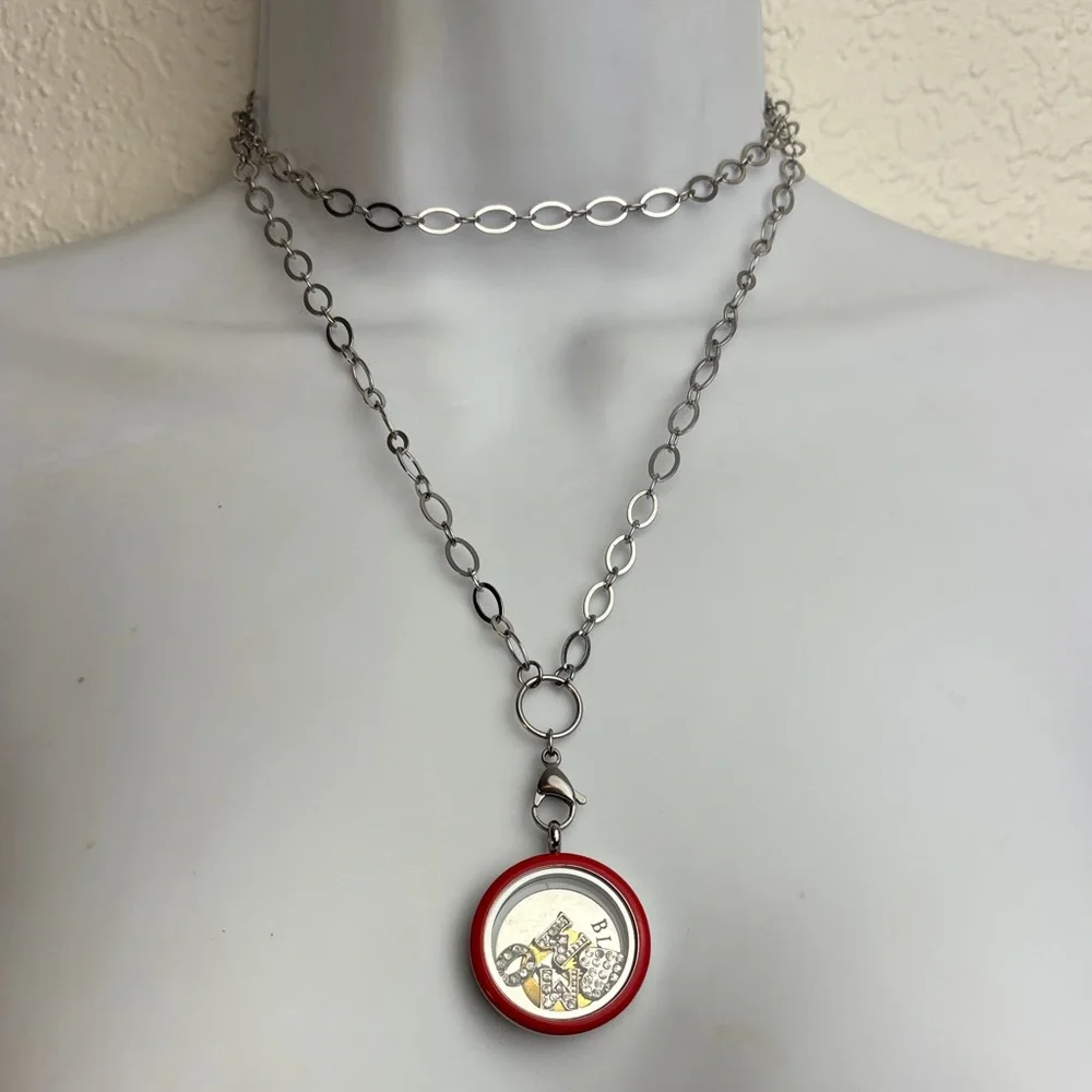 Elegant Silver Floating Locket MOM Hearts, Blessed, Family Long Pendant Necklace